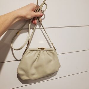 Vintage leather mini purse jane shilton small crossbody bag art deco cream gold